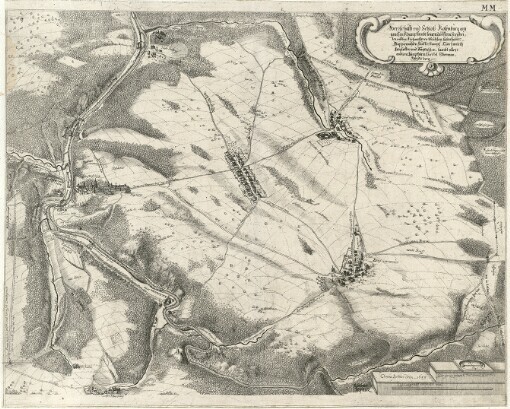 [Topographia Windhagiana: Das ist: Aygentliche Delineation, oder Contrafaitur, Perspectiv, Auffzug, Grund: und Abriß auff underschiedliche Prospecten und Formen mit beygesetzter kurtzer Historischer Beschreibung beyder Herrschafften Windhaag und Reichenau]. MM. Herrschafft vnd Schloß Rosenburg am gmssen Rhampsambt seinen dörffern Freyhersen wildban Fischwasserren Mühlen Etsenhamer Pappirmühlen Pülffer stampf Cuechwalckh Ziegloffen vnd Sägnuhten, sambt allen andtern Zuegehörn Wiertel Obermanhardts berg