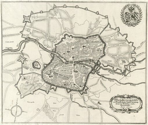 Warhafter Geometrischer Grundtriß, der Statt Nürnberg sampt den Vorstätten vnndt Außenwercken, Anno 1648
