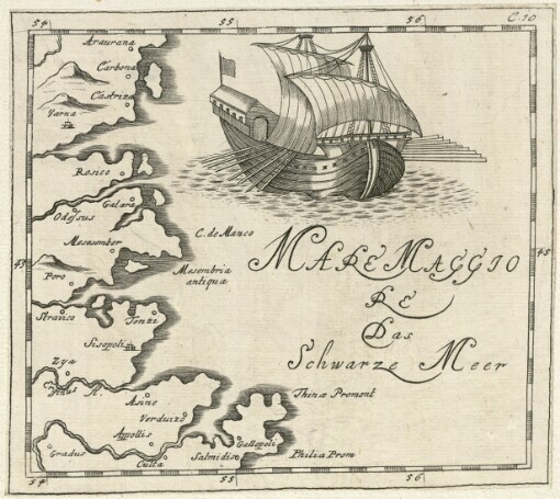 [Die Donau, der Fürst aller Europaeischen Flüsse: Das ist: Eine genaue Darstellung Aller der um und an der Donau gelegenen Königreiche, Fürstenthümer, Länder und Städte, beneben einer kurtzen Beschreibung selber. Deme Zu de Lesern Behuff, annoch ein Register aller der jenigen Oerter, so in denen Charten mit begriffen seynd, beigefüget worden]. C 10. Thracia