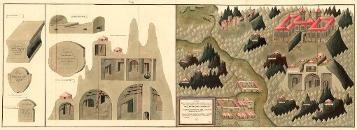 Plan derer Silber und Blei Bergwerg, wie auch Antiquen, in den Schlos Schwarz Strasse, bei st. Andreas Gebirg, in Virtl Cileia. Die Bergwerg Landes Firstlich, das Schlos den Grafen Rabata