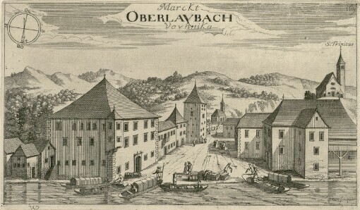 [Topographia Ducatus Carnioliae modernae das ist Controsee aller Stätt Märckht, Clöster, undt Schlösser, wie sie anietzo stehen in dem Hertzogthumb Crain]. 169. Marckt Oberlaybach = Verhnika