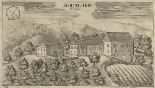 [Topographia Ducatus Carnioliae modernae das ist Controsee aller Stätt Märckht, Clöster, undt Schlösser, wie sie anietzo stehen in dem Hertzogthumb Crain]. 220. Scheckelhoff = Sekule
