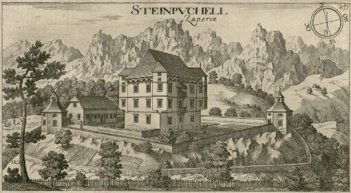 [Topographia Ducatus Carnioliae modernae das ist Controsee aller Stätt Märckht, Clöster, undt Schlösser, wie sie anietzo stehen in dem Hertzogthumb Crain]. 251. Steinpvchell = Zaperce