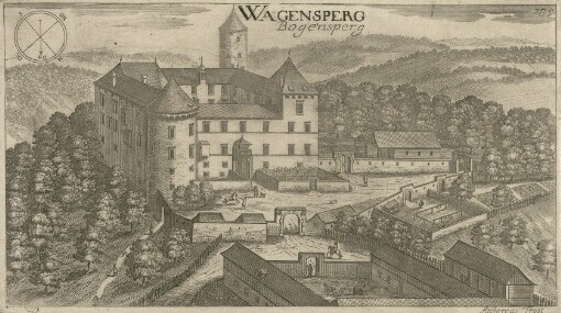 [Topographia Ducatus Carnioliae modernae das ist Controsee aller Stätt Märckht, Clöster, undt Schlösser, wie sie anietzo stehen in dem Hertzogthumb Crain]. 285. Wagensperg = Bogensperg