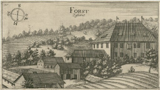 [Topographia Ducatus Carnioliae modernae das ist Controsee aller Stätt Märckht, Clöster, undt Schlösser, wie sie anietzo stehen in dem Hertzogthumb Crain]. 45. Forst = Zaborst