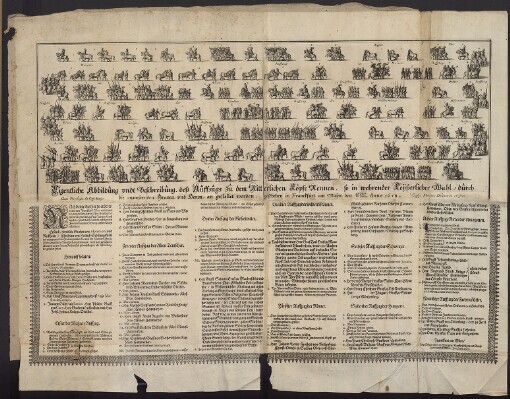 Eigentliche Abbildung vndt Beschreibung, deß Auffzugs zu dem Ritterlichen Köpfe Kennen: so in wehrender Keytzerlicher Wahl, durch die anwessenden Graven und Herrn angestelt worden geschehen in Franckfurt am Mayn den 30 Junii/10 Julii Anno 1658