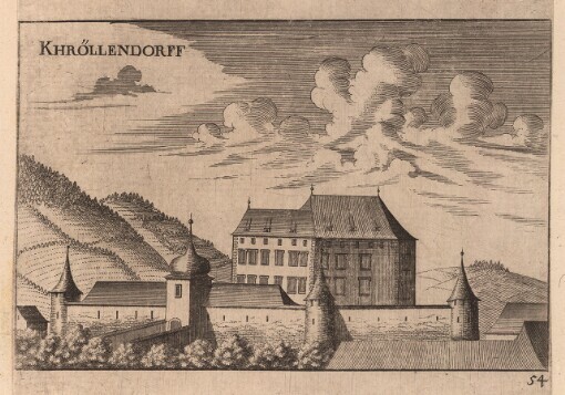 [Topographia Archidvcatvs Avstriae Inf- Modernae- seu Controfee vnd Beschreibung: aller Stätt Closter vnd Schlosser wie sie anietzo stehen in dem Ertzhertzogtumb unter Osterreich. Das Viertl ob Wiener waldt]. 54. Khröllendorff