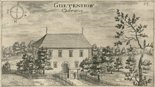 [Topographia Ducatus Carnioliae modernae das ist Controsee aller Stätt Märckht, Clöster, undt Schlösser, wie sie anietzo stehen in dem Hertzogthumb Crain]. 81. Guetenhoff = Dobravca