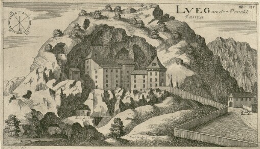 [Topographia Ducatus Carnioliae modernae das ist Controsee aller Stätt Märckht, Clöster, undt Schlösser, wie sie anietzo stehen in dem Hertzogthumb Crain]. 137. Lveg an der Porckh = Iama