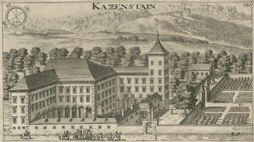 [Topographia Ducatus Carnioliae modernae das ist Controsee aller Stätt Märckht, Clöster, undt Schlösser, wie sie anietzo stehen in dem Hertzogthumb Crain]. 105. Kazenstain = Begine