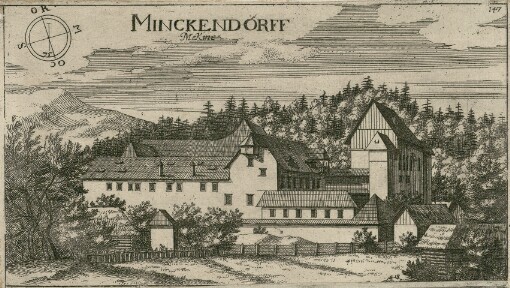 [Topographia Ducatus Carnioliae modernae das ist Controsee aller Stätt Märckht, Clöster, undt Schlösser, wie sie anietzo stehen in dem Hertzogthumb Crain]. 147. Mickendorff = Mekine