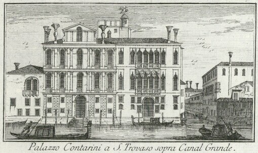 [Teatro delle fabriche piu cospicue in prospettiva, della citta' di Venezia: Che contiene le fabbriche private, o sia i palazzi piu magnifici di detta citta'. Tomo secondo] ; [61]. Palazzo Contarini a S. Trovaso sopra Canal Grande