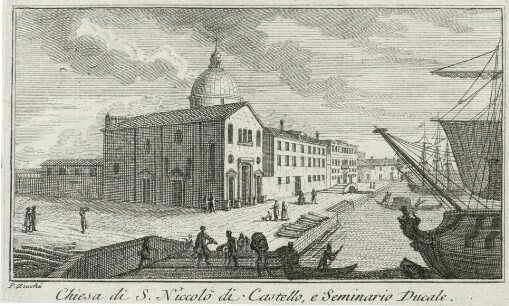 [Teatro delle fabriche piu cospicue in prospettiva, della citta' di Venezia: Che contiene le fabbriche private, o sia i palazzi piu magnifici di detta citta'. Tomo secondo] ; [51]. Chiesa di S. Nicolò di Castello, e Seminario Ducale