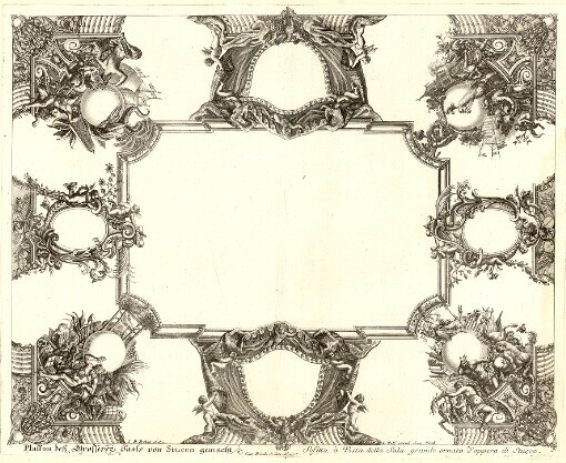Plaffon deß grossen Saals von Stucco gemacht: Sofitto, o Vista della Sala grande ornato d'oppera di Stucco
