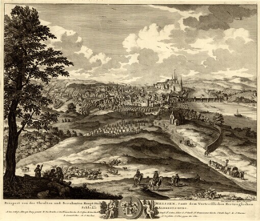 Prospect von des Uhralten und Beruhmten Haupt Stadt Meissen, Sammt dem Vortrefflichen Hertzoglichen Schlosse Albregts-Burg