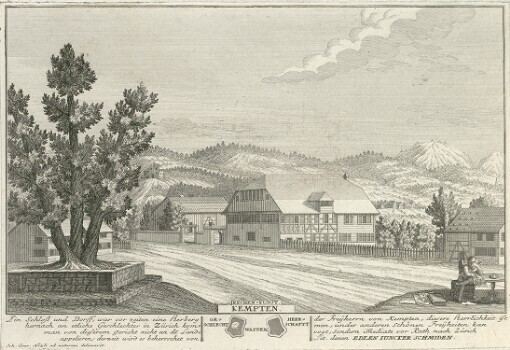 [Eigentliche Vorstellung der Adelichen Schlösser im Zürich Gebieth: Denen Hochgeachten, Hoch und Wohledelgebohrnes Gestrengen und Weissen etc. etc. Herrn Gerichts und Eigenthums Herrn der Hier. Vorkommenden Herrschafften, übergibt und dediciert dero in Kupfer gebrachte Schlösser und Adelsiz]. Bechen-Kunst Kempten