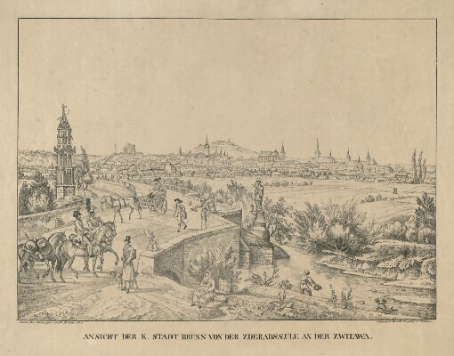 Ansicht der K. Stadt Brünn von der Zderadsaeule an der Zwitawa