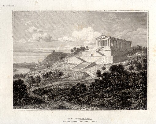 Die Walhalla Donau-Stauf in der Ferne