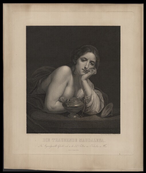 Die Trauernde Magdalena. Das Originalgemälde befindet sich in der k.k. Gallerie im Belvedere in Wien