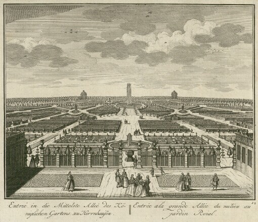 Entreé in die Mittelste Allée des Königlichen Gartens zu Herrnhausen: Entrée a la grande Allée du milieu au jardin Roial. 12