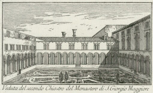 [Teatro delle fabriche piu cospicue in prospettiva, della citta' di Venezia: Che contiene le fabbriche private, o sia i palazzi piu magnifici di detta citta'. Tomo secondo] ; [55]. Veduta del secondo Chiostro del Monastero di S. Giorgio Maggiore