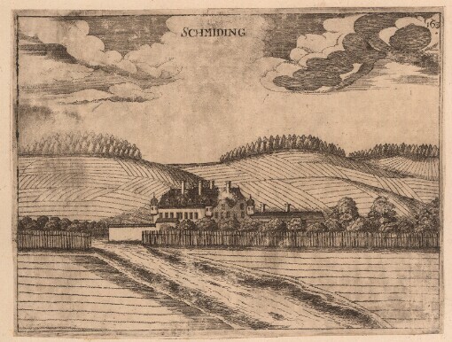 [Topographia Austriae Superioris Modernae: Das ist: Contrafee vnd Abbildung aller Städt, Clöster, Herrschafften vnd Schlösser, deß Etz-Hertzogthumbs Oesterreich, Ob der Ennß, welche Theils nach freyen Aug, Theils nach der Perspectivae Kunst ad vivum deliniert vnd abgezeichnet worden, sambt einer Specification der Jetzigen Herrn Possessorn vnd Besitzer]. 163. Schmiding