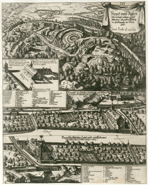 [Topographia Windhagiana: Das ist: Aygentliche Delineation, oder Contrafaitur, Perspectiv, Auffzug, Grund: und Abriß auff underschiedliche Prospecten und Formen mit beygesetzter kurtzer Historischer Beschreibung beyder Herrschafften Windhaag und Reichenau]. DD. Prospect vnnd Rudera deßen wesengst verfassnen Schloß Miterber, alß gewesen Residenz der vhraltängrafen um Maeh. Landt