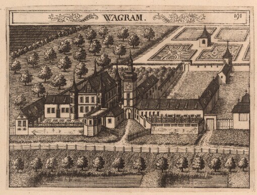 [Topographia Austriae Superioris Modernae: Das ist: Contrafee vnd Abbildung aller Städt, Clöster, Herrschafften vnd Schlösser, deß Etz-Hertzogthumbs Oesterreich, Ob der Ennß, welche Theils nach freyen Aug, Theils nach der Perspectivae Kunst ad vivum deliniert vnd abgezeichnet worden, sambt einer Specification der Jetzigen Herrn Possessorn vnd Besitzer]. Wagram