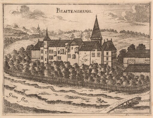 [Topographia Austriae Superioris Modernae: Das ist: Contrafee vnd Abbildung aller Städt, Clöster, Herrschafften vnd Schlösser, deß Etz-Hertzogthumbs Oesterreich, Ob der Ennß, welche Theils nach freyen Aug, Theils nach der Perspectivae Kunst ad vivum deliniert vnd abgezeichnet worden, sambt einer Specification der Jetzigen Herrn Possessorn vnd Besitzer]. Braitenbrugg