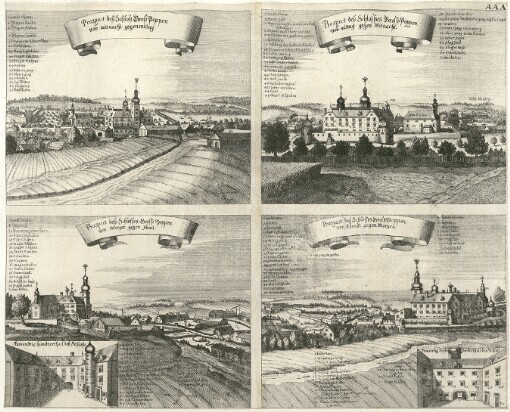 [Topographia Windhagiana: Das ist: Aygentliche Delineation, oder Contrafaitur, Perspectiv, Auffzug, Grund: und Abriß auff underschiedliche Prospecten und Formen mit beygesetzter kurtzer Historischer Beschreibung beyder Herrschafften Windhaag und Reichenau]. AAA. Prospect deß Schloß Groß Poppen von mittnacht gegen mittag