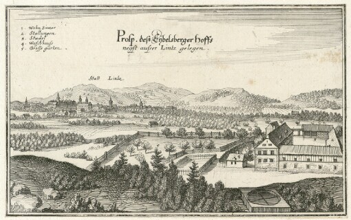 Prosp. deß Eybelsberger Hoffs negst ausser Lintz gelegen