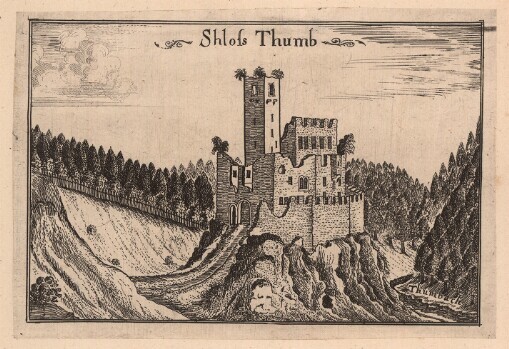[Topographia Austriae Superioris Modernae: Das ist: Contrafee vnd Abbildung aller Städt, Clöster, Herrschafften vnd Schlösser, deß Etz-Hertzogthumbs Oesterreich, Ob der Ennß, welche Theils nach freyen Aug, Theils nach der Perspectivae Kunst ad vivum deliniert vnd abgezeichnet worden, sambt einer Specification der Jetzigen Herrn Possessorn vnd Besitzer]. Schloss Thumb