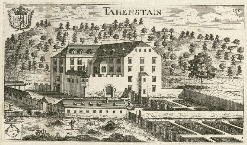 [Topographia Archiducatus Carinthiae antique & modernae completa: Das ist Vollkommne und gründliche Land-Beschreibung deß berühmten Erz-Herzogthums Kärndten: beydes nach dem Vormaligen und jetzigem Zustande desselben: Darinn Alle dessen Städte, Märckte, Klöster, und Schlösser, nebst andren Beschaffenheiten, und Miteinführung mancher, entweder zur Erläuterung dienlicher, oder sonsten sich dazu bequemender Geschichten, Nicht allein mit einer warhafften Feder, sondern auch Naturähnlichem Abriß der beschriebenen Oerter, und in Kupffer gebrachten Plätze,]. 180. Tahenstein