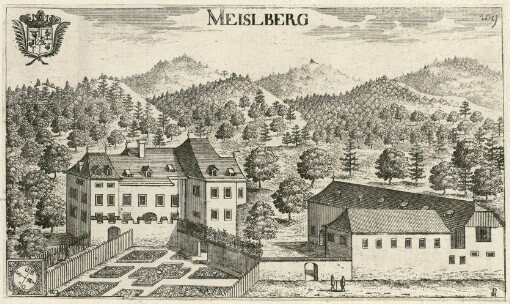 [Topographia Archiducatus Carinthiae antique & modernae completa: Das ist Vollkommne und gründliche Land-Beschreibung deß berühmten Erz-Herzogthums Kärndten: beydes nach dem Vormaligen und jetzigem Zustande desselben: Darinn Alle dessen Städte, Märckte, Klöster, und Schlösser, nebst andren Beschaffenheiten, und Miteinführung mancher, entweder zur Erläuterung dienlicher, oder sonsten sich dazu bequemender Geschichten, Nicht allein mit einer warhafften Feder, sondern auch Naturähnlichem Abriß der beschriebenen Oerter, und in Kupffer gebrachten Plätze,]. 109. Meislberg