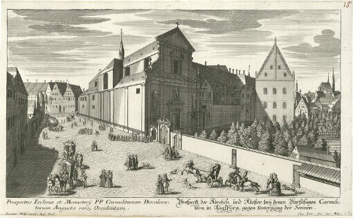 Prospectus Ecclesiae et Monasterij P. P. Carmelitarum Discalceatorum Augustae versq; Occidentem: Prospeckt der Kirchen und Kloster bey denen Barfüßigen Carmelitern in Augspurg, gegen Untergang der Sonnen