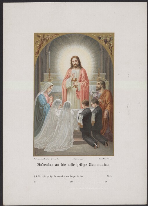 Andenken an die erste heilige Kommunion ... hat die erste heilige Kommunion empfangen in der ... Kirche zu .. den ... 19