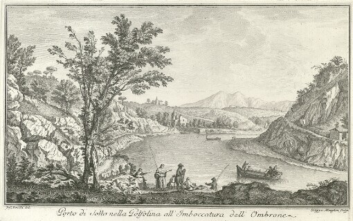 [Vedute delle Ville, e d'Altri Luoghi della Toscana]. Porto di Sotto nella Polfolina all' Imboccatura dell' Ombrone