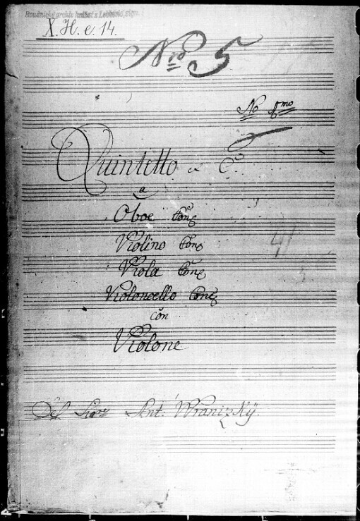 Quintetto ex C, No. 1mo: à Oboe conc., Violino conc., Viola conc., Violoncello conc. con Violone