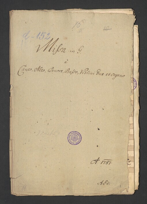 Missa brevis in G: Canto, Alto, Tenore, Basso, 2 Violini, Organo