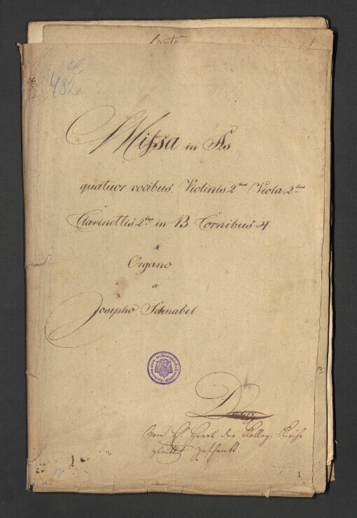 Missa in As: 4 Vocibus, 2 Violinis, 2 Viola, 2 Clarineto, 2 Cornibus, Organo