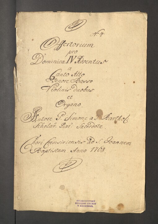 Offertorium pro Dominica IV. Adventus: Canto, Alto, Tenore, Basso, 2 Violinis, Organo
