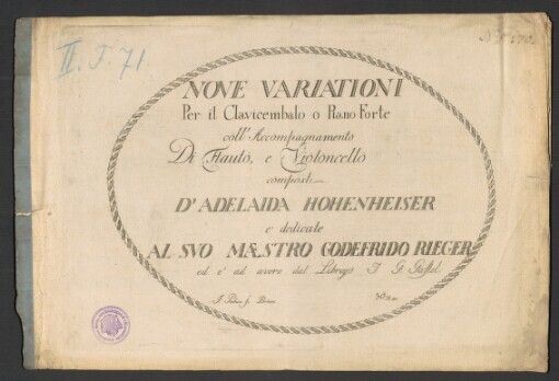 Nove Variationi: Dedicate al suo maestro Godefrido Rieger: Per il Clavicembalo o Piano Forte, Flauto e Violoncello