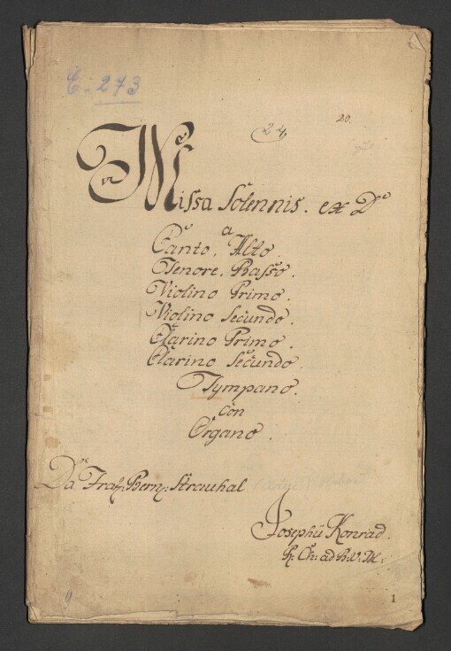 Missa Solennis ex D: Canto, Alto, Tenore, Basso, 2 Violino, 2 Clarino, Tympano con Organo