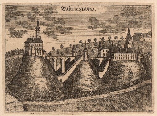 [Topographia Austriae Superioris Modernae: Das ist: Contrafee vnd Abbildung aller Städt, Clöster, Herrschafften vnd Schlösser, deß Etz-Hertzogthumbs Oesterreich, Ob der Ennß, welche Theils nach freyen Aug, Theils nach der Perspectivae Kunst ad vivum deliniert vnd abgezeichnet worden, sambt einer Specification der Jetzigen Herrn Possessorn vnd Besitzer]. Wartenburg