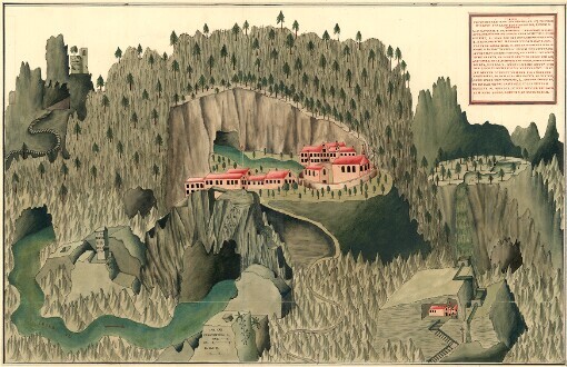 Plann der wunderbahren Situation, bei St. Cantiam wie auch den Lauf des Flusiesero, durch 3 Grotten