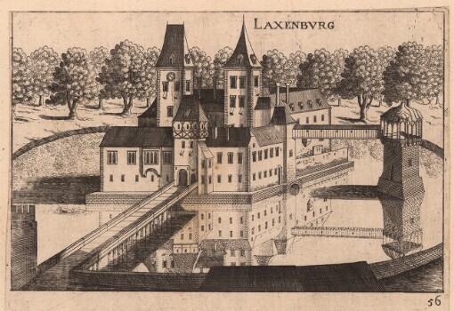[Topographia Archidvcatvs Avstriae Inf- Modernae- seu: Controfee vnd Beschreibung. aller Stätt Closter vnd Schlösser wie sie anietzo stehen in dem Ertzhertzogtumb unter Osterreich. Das Viertl unter Wiener waldt]. 56. Laxenbvrg