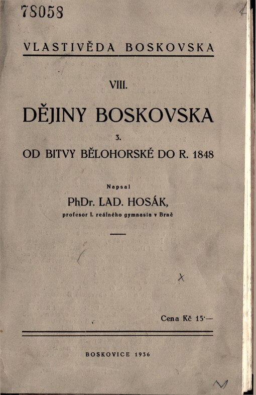 Dějiny Boskovska. 3. Od bitvy bělohorské do r. 1848