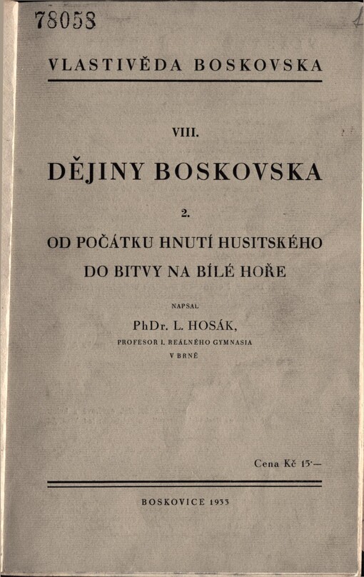 Dějiny Boskovska. 2. Od počátku hnutí husitského do bitvy na Bílé Hoře