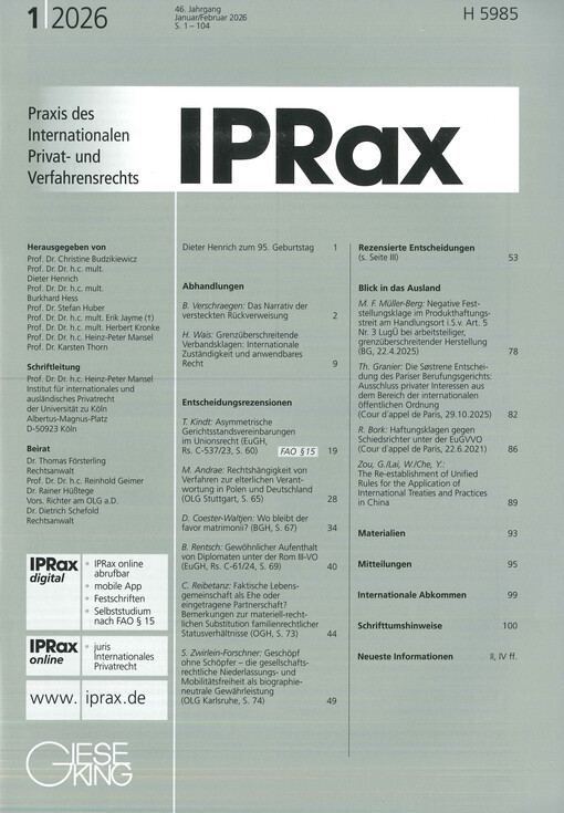 Praxis des internationalen Privat- und Verfahrensrechts : IPRax