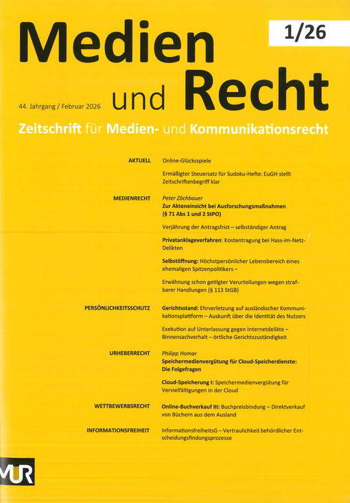 Medien und Recht : Zeitschrift für Medien- und Kommunikationsrecht